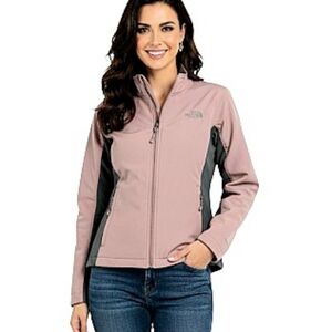The North Face Apex Softshell Jacket Pink Gray Full Zip Fleece Lined Semi Fitted
